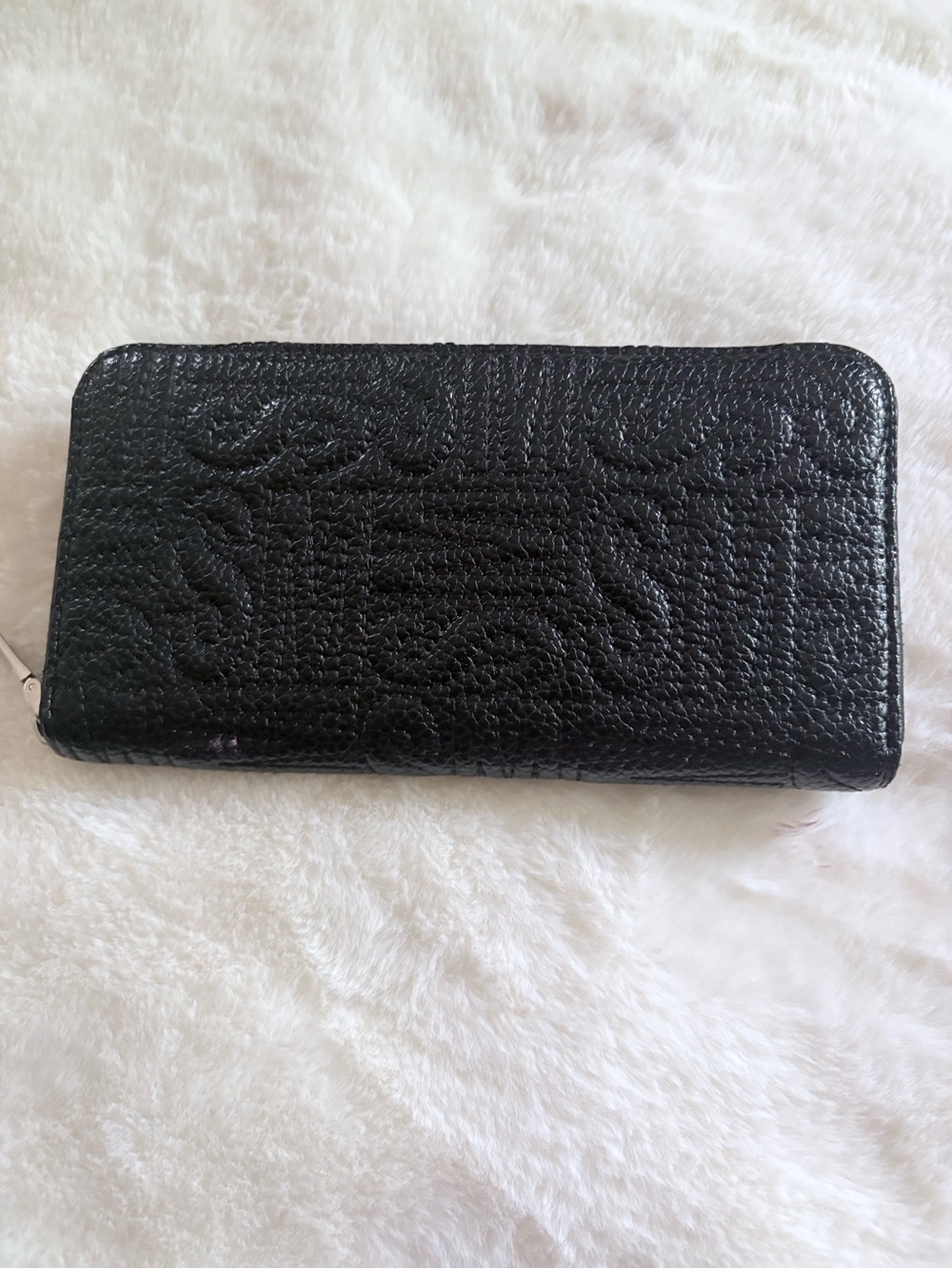 Steve Madden Black Quilted Zip Wallet with Embossed Design